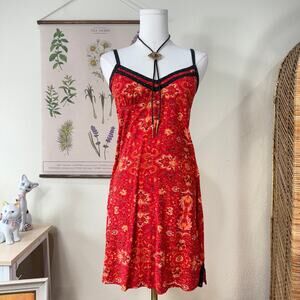Floral Babydoll Mini Slip Dress Coastal Cowgirl Boho Fairy Grunge Festival XS